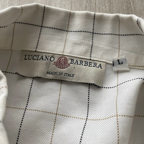 Luciano Barbera Men’s Large Button Down Shirt Made In Italy White Windowpane - Picture 2 of 8